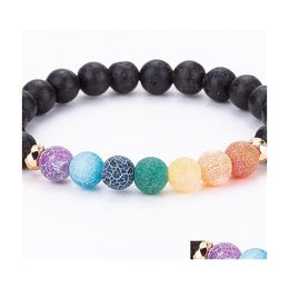 Beaded Strands Colourf Beaded Bracelets 8Mm Natural Lava Stone Beads Chakra Volcanic Rock Aromatherapy Essential Oil Diffuser Brace Dhozf