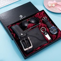 Wristwatches 6Pcs/Set Fashion Mens Watches Set Gift Box Glasses Wallet Belt Pen Keychain Wristwatch Gifts Luxury Watch For MenWristwatches