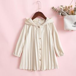 Girl's Dresses FOCUSNORM 2-7Y Autumn Causal Kids Girls Dress Outwears Solid Color Long Sleeve Single Breasted Hooded A-Line