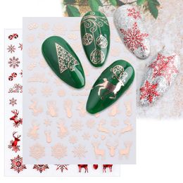 Stickers & Decals Christmas Design Nails 3D Rose Gold Glitter Snowflakes Elk Gifts Nail Art Slider Foils Winter Charms ZG-058 Prud22