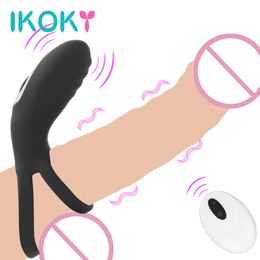 IKOKY 9 Modes Remote Control Cockring Vibrator sexy Toys For Couples Adjustable Strap Delay Ejaculation Clitoral stimulation