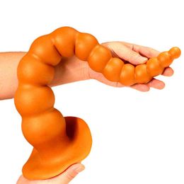 Nxy Anal Toys Super Long Plug Dildo Huge Erotic Sex Silicone Beads Realistic Buttplug Vagina Anus Expansion Intimate Products 220510