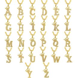 gold plated initial necklace UK - Pendant Necklaces 1 Set 26pcs A-Z 14K Gold Plated Cubic Zirconia Initial Name Crown Letter Necklace For Women Wholesale