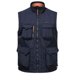 MAIDANGDI Men s Vest Coat P ographer Waistcoat Tool Many Pocket Mesh Work Sleeveless Fleece Warm Jacket Male Brand Quality 6XL 220715