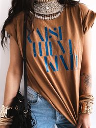 Camiseta de mujer Lev￡ntalos Kind Slit Women Camiseta Drop Summer Graphic T Grahic T Femme Harajuku Vintage 90S Girls Tops Clothing
