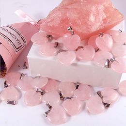 20mm coração rosa de quartzo de pedra pingente de pedra natural cristais cor-de-rosa pingentes de contas para fazer jóias