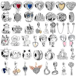 925 Sterling Silver Charms Silver Color Lucky Cat Safety Chain Dog Paw Crown Owl Love Pendant Bead Pendant Original Beads Fit Pandora Bracelet Jewelry Making DIY Gift