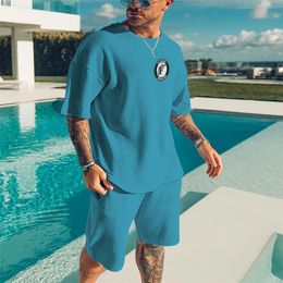 Summer Solid FashionLeisure Simple Sport Street Style Crew Neck OversizedT Shirt And Shorts Man Clothing 2Piece Set 220705