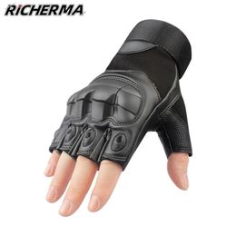 Summer Motorcycle Men Women Fingerless Hard Knuckles Leather Cycling Racing Riding Moto Gloves Protective Gear 220622