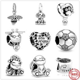 925 Silver Fit Pandora stitch Bead New Cute Sparkling Paw Print Bracelet Charm Beads Dangle DIY Jewellery Accessories