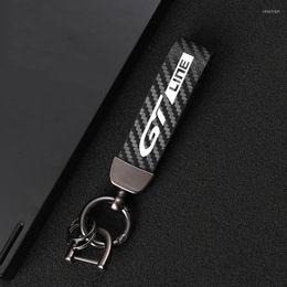 Keychains 4S High-Grade Carbon Fibre Car Leather KeyChain 360 Degree Rotating Horseshoe Key Rings For Peugeot GT GTLINE Accessories Smal22