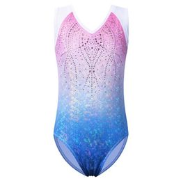 Stage Wear BAOHULU Gymnastics Leotards For Girls Dance Ballet Unitard Sparkle Rhinestone Athletic Outfits Teens Kids Practise Bodysuit