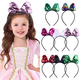 Europe Baby Girl Hair Clasp Cartoon Bowknot Hairhoop Sequins Bow Kids Hairband Headband Princess Child Dance Performance Hair Accessory 8 Colors