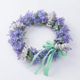 Decorative Flowers & Wreaths Lavender Wreath Easter Day Simulation Flower Ring Decoration Hanger Home Decor Rattan Wall Door Hanging Garland