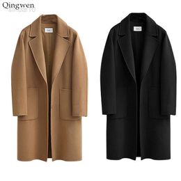 Qingwen Autumn Winter Jacket Long Moda feminina Plus Tamanho Black Kaki Wool Outerwear Jackets For Women 2022 Manteau Femme Hiver L220725