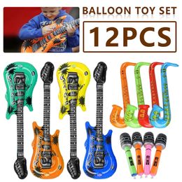 12 pcs Children's Pvc Inflatable Guitar Balloon Musical Instrument Toy Microphone Guitar Saxophone Radio Lute Party Props Gift 220713