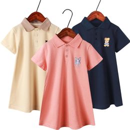 Summer Kids Dresses for Girls Candy Colour Polo Cotton Short Sleeve Dress Girl Children Clothes 2-11Y 220426