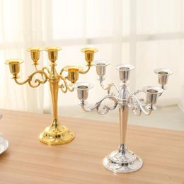 Wholesale SilverGoldBlackBronze Metal Candle Holder 5arms3arms Stand Wedding stick Candelabra Drop Y200109