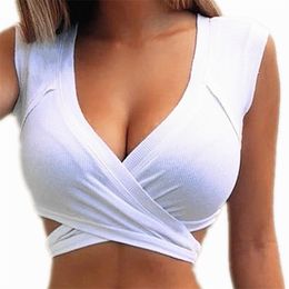 Sexy Tank Women Crop Top V Neck Basic Short Camisole White Black Summer Stretch Tees Good Fabric 220318