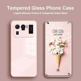 9H Tempered Glass Phone Cases For Xiaomi Mi 11 10 Pro Liquid Silicone Frame Cover 10T Lite