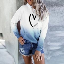 Women's Sweatshirt Tops Pocket Hoodie Heart Shaped Gradient Hoodies Autumn Casual Print Long Sleeve Sweatshirt Fashion Tops 201208