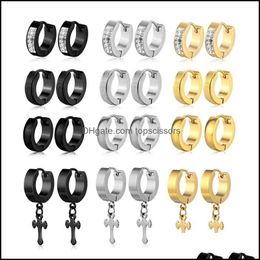 Body Arts Set Of 12 Pairs Titanium Steel Dangle Cross Earring Hoops For Piercing Punk Hiphop Hoop Earrings Drop Deliv Topscissors Dhox2