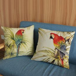 Cushion/Decorative Pillow Vintage Style Parrot Bird Patterm Print Linen Cotton Throw Case Home Sofa Chair Car Decoration Cushion Cover 45 45
