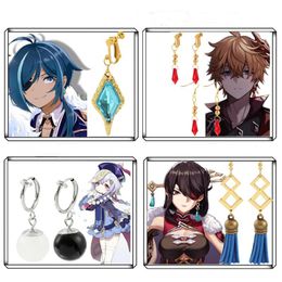 Dangle & Chandelier Anime Genshin Impcat Cosplay Earrings Venti Beidou Kaeya Qiqi Kong Ear Hook Clip Fashion Jewellery Costume Props Gifts