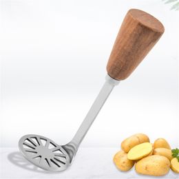 Fruit Vegetable Tool Stainless Steel Potato Masher with Non-Slip Wood Handle Mashed Potatoes Press Crusher XBJK2204