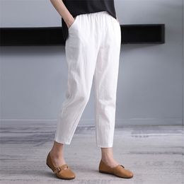 Women's Harem Pants Summer Vintage Cotton Linen Female Casual Loose Plus Size Ankle Length Mom Pant Woman Trousers 220325