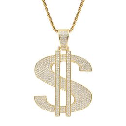 Pendant Necklaces Hip Hop CZ Stone Paved Bling Iced Out Big Size Dollars Money Sign Pendants Necklace For Men Rapper Jewellery Drop NecklacesP