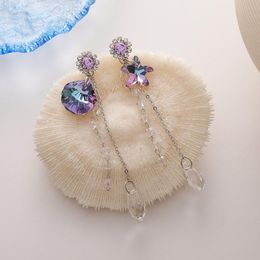 Dangle & Chandelier Asymmetric Purple Crystal Star And Shell Modelling Earrings Trendy Women Senior Atmosphere Long Drop JewelryDangle