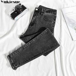 Band Jeans Female Denim Pants Black Color Womens Donna Stretch Bottoms Skinny For Women Trousers plus size 210608