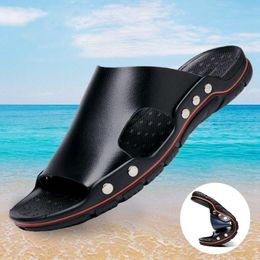 Sandals Men's Leather Summer Quality Beach Slippers Casual Shoes Flat Bottomed Outdoor Large SizeSandals