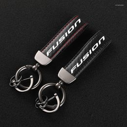 Keychains High-Grade Leather Car KeyChain 360 Degree Rotating Horseshoe Key Rings For Ford Fusion Accessories Miri22