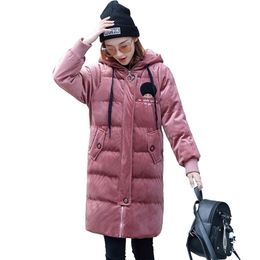 Gold velvet winter parka women thicken warm cotton jacket hooded coat plus size female embroidery Cotton-padded jacket 201214