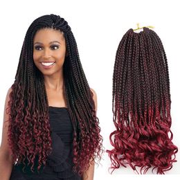 14 18 24 Inch Curly Ends Box Braids Ombre Crochet Hair Extension Synthetic Braids For Hair Extension