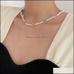 Chokers Necklaces Pendants Jewelry 2021 Chic Korean Flower Pearl Beads Choker Necklace Fashion Women Drop Delivery Qgvou
