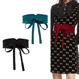 Belts Fashion Women's Wide Waist Belt Wrap Arround Self Tied Bowknot Obi Corset Waistband Ladies Solid Color Fabric Dress BeltsBelts