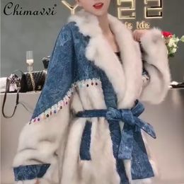 Estilo europeu de pêlo de pêlo de pêlo comprido Toke Double Face Wool Casaco quente 2022 Roupas de inverno lantejoulas pesadas casuais jaqueta elegante T220716