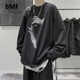 Fall Long Sleeve T-Shirt Fashion Loose Ulzzang Print Tops Hip Hop Oversized T Shirts Men Clothing Korean Style Clothes 220318