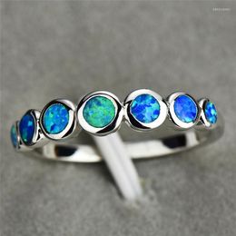 Wedding Rings Minimalist Jewellery Female Stacking White Blue Fire Opal For Women 925 Sterling Silver Filled Round Ring Girls GiftWedding Edwi