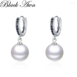 Hoop & Huggie Black Awn Round Pearl Earrings For Women Classic Silver Trendy Spinel Engagement Fashion Jewellery I222Hoop Kirs22