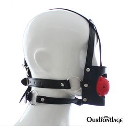 Ourbondage PU Leather Strap Hollow Muzzle Gag Plastic Ball Head Belt Harness BDSM Bondage Mask Restraints sexy Toys For Couples