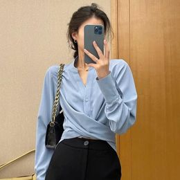 Women's Blouses & Shirts Fashion Summer Women Blouse Long Sleeve V-Neck Feminine Sweet Slim Solid Colour Blusas Mujer De Moda 2022 H89Women's