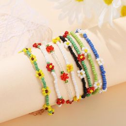 Beaded Strands Korean Cute Flowers Daisy Bracelets Transparent Colorful Handmade Elastic Wristband For Women Jewelry Inte22