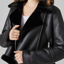 Ailegogo Autumn Winter Women Pu Fuax Soft Leather Short Jacket Motorcycle Thick Warm Coats Velvet Padded Ladies Street Outwear 220815