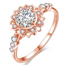 Luxury Women's Snowflake Ring Fashion Yellow Rose Gold Crystal Zircon Vintage Wedding Ring Sunflower Blooms Gorgeous Fireworks