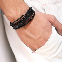 handmade charm bracelets Australia - Fashion Braided Black Brown Leather Mens Charm Bracelet Handmade Design Hip Hop Jewelry Punk Bracelets for Men Gifts314t