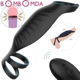 Vibrating Penis Ring Vibrator for Men Massager Dildo Sex Toys Chastity Belt Wireless Remote Prostate Massage 220712